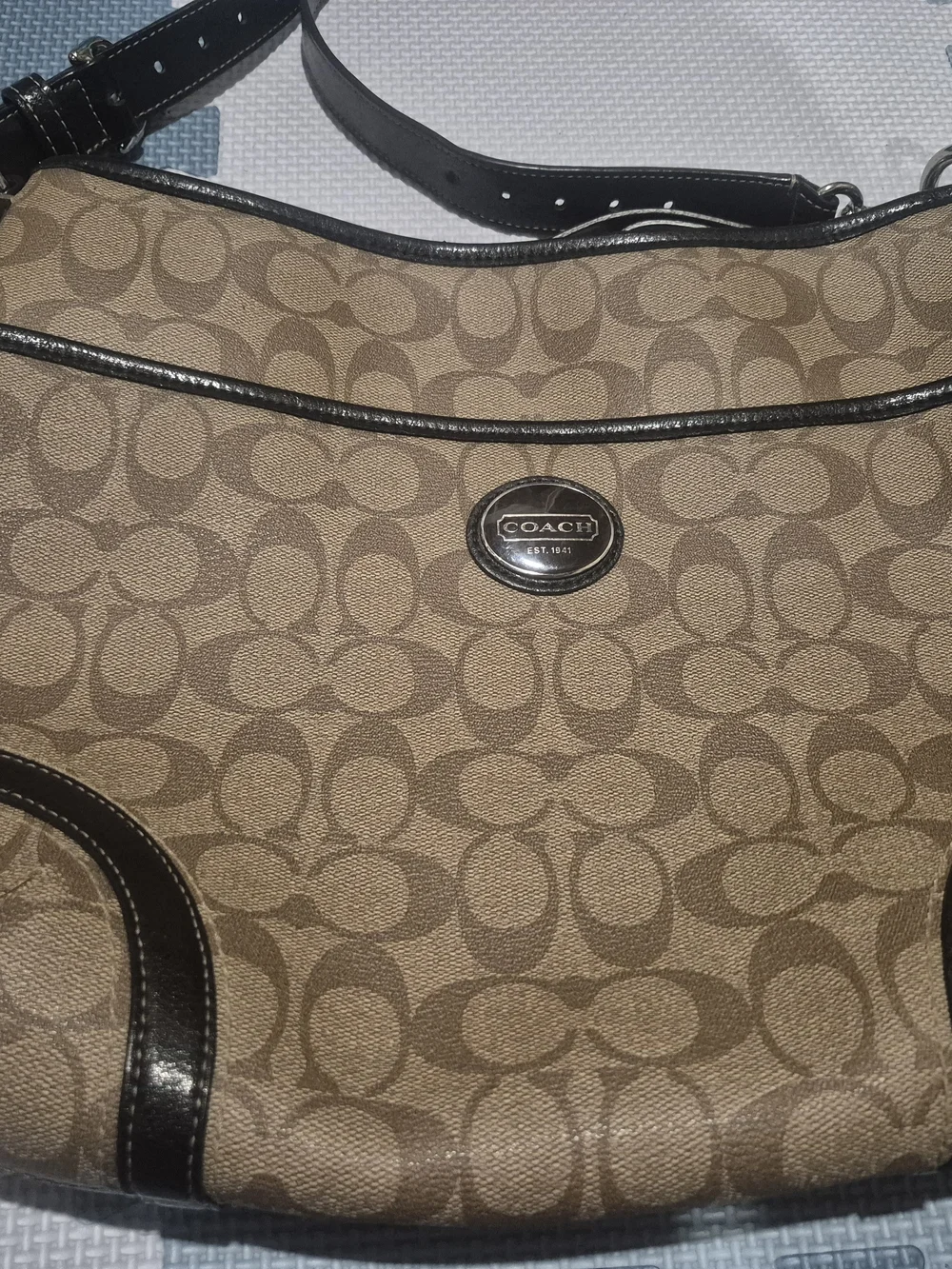 Coach Brown Signature Heritage Peyton Logo Hobo with Black Trim